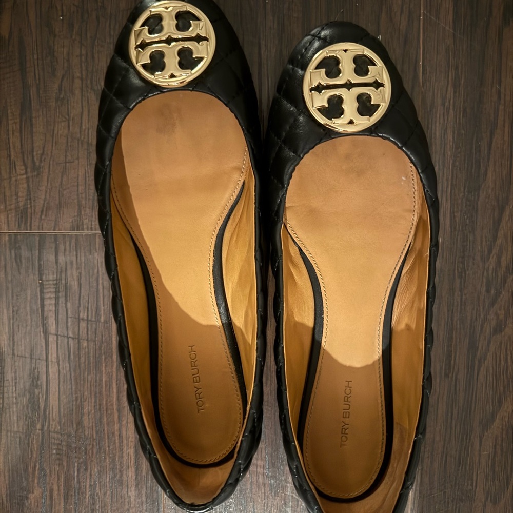 Tory Burch Black and Gold Ballet Flats